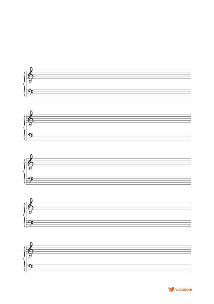Partition vierge piano avec clefs de sol et fa et espace pour le titre